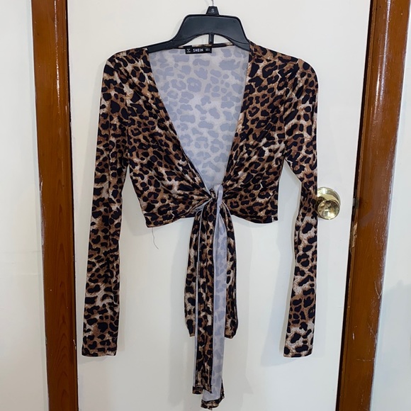 Cheetah Crop Top with Tie Front - Picture 1 of 2